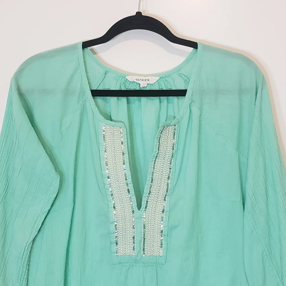 Athleta Swim Cover Up Tunic Mint Green Mariana 3/4 Sleeve Embellishments Medium